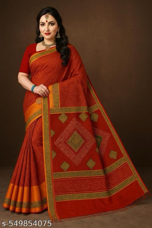 Red and Orange Printed Saree - Arundhati Threads