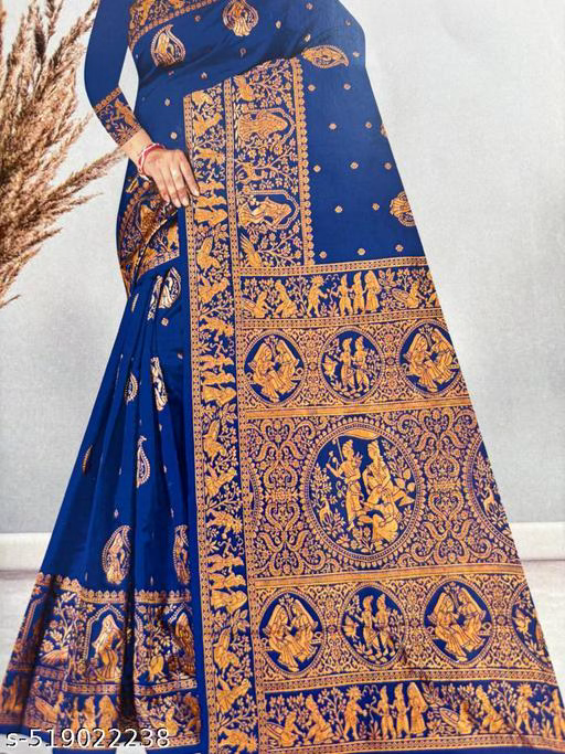 Royal Blue Baluchari Art Silk Saree - Arundhati Threads