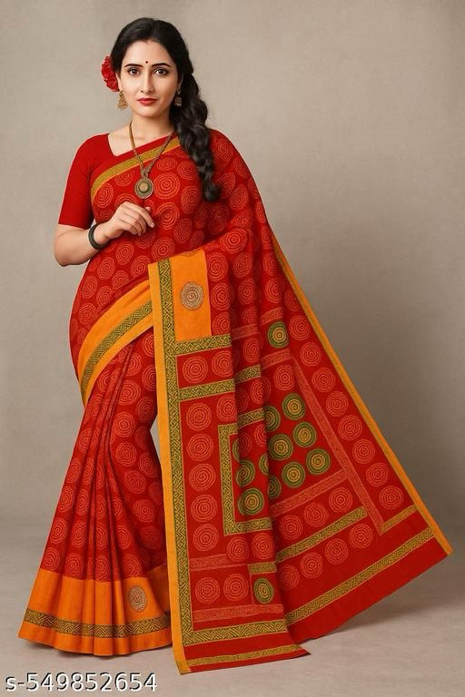 Red Orange Printed Saree - Arundhati Threads